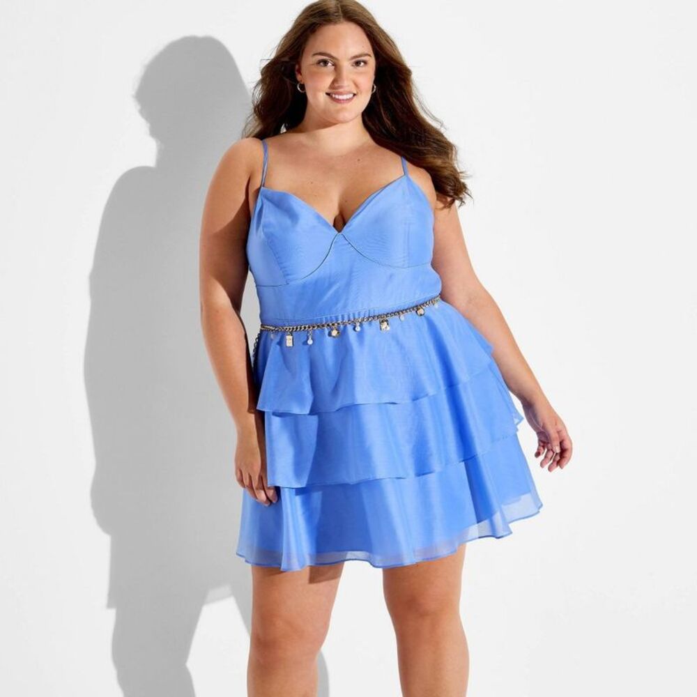 Women's Tiered Sweetheart Fit & Flare Mini Dress - Wild Fable Blue XXL